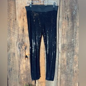 Gracia Fashion Black Sequin Leggings- Size Medium
